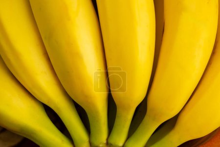 Détail en gros plan de quelques bananes.