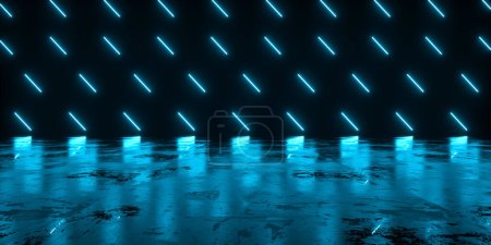 Photo for Electronic Rain Laser Light Blue Glowing Illumination Spectrum Falling Reflection On Concrete Grunge Abstract Backgrounds Illustration 3d Rendering - Royalty Free Image