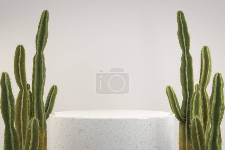 Téléchargez les photos : Minimal moderne luxe Podium scène cactus milieux 3d rendu - en image libre de droit