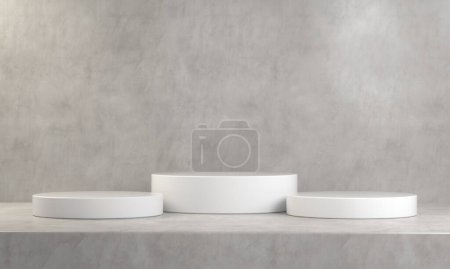 Téléchargez les photos : Nettoyez la plate-forme minimaliste moderne de podium d'étape sur des fonds de rendu 3d de plancher de ciment de béton - en image libre de droit