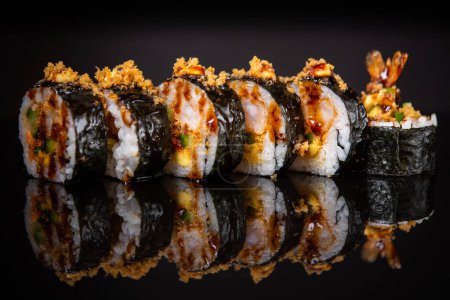 Photo for Sushi rolls with shrimps, mango and cucumber - Royalty Free Image