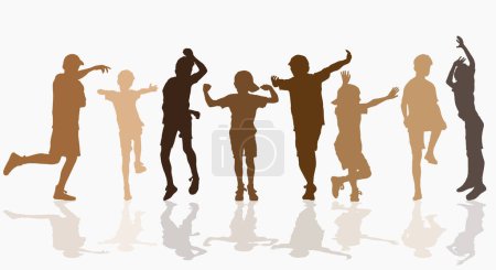 Téléchargez les illustrations : Happy boys danse concept silhouettes - en licence libre de droit