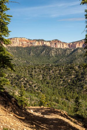 Téléchargez les photos : Rim of Bryce Canyon Seen From A Distant Trail below it - en image libre de droit