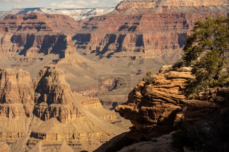 Photo for Rocky Outcropping Overlooks Remote Grand Canyon on clear day - Royalty Free Image