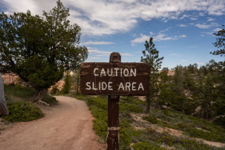 Caution Slide Area Sign In Bryce Canyon National Park