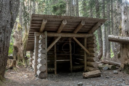Rustic Shelter along Hiking Trail in Olympic National Park provides emergency cover