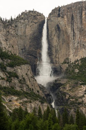 Upper Yosemite Fall Crashes into Pool Below  During Heavy Snow Year