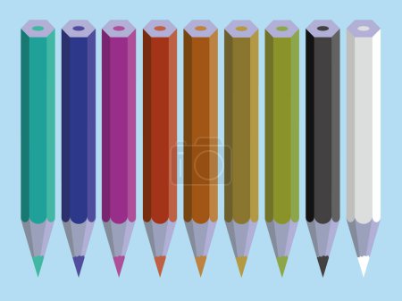 Téléchargez les illustrations : Un ensemble de crayons de différentes couleurs. Je retourne à l'école. Crayons multicolores. Illustration vectorielle - en licence libre de droit