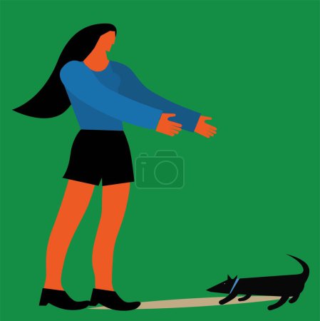 Téléchargez les illustrations : Une femme pleine longueur et un chien de rue - en licence libre de droit