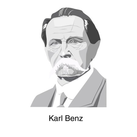 Téléchargez les illustrations : Karl Benz. Portrait sur fond blanc. Vecteur - en licence libre de droit