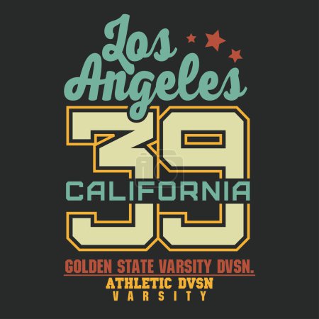 Ilustración de Impresión de Los Ángeles. Sello de tipografía de atletismo, gráficos de emblema de vector de camiseta de California, ropa deportiva vintage, diseño de ropa tee - Imagen libre de derechos