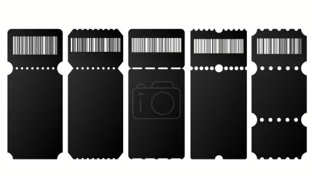 Illustration for Blank Ticket template set. Black Concert ticket, lottery coupons. Empty movie, theater and boarding tickets with ruffle edges. Vector - Royalty Free Image