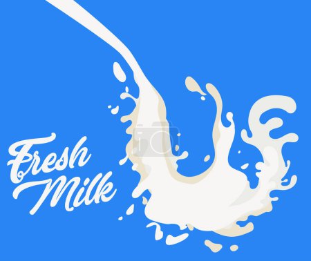 Téléchargez les illustrations : Milk Splashes Background. White Yogurt blot on blue backdrop. Cream motion, drop with splashes. Vector - en licence libre de droit