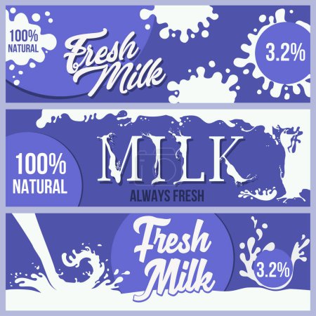 Illustration for Milk Banner Splashes Background. White Yogurt blot on blue backdrop. Cream motion poster, drop with splashes. Vector - Royalty Free Image