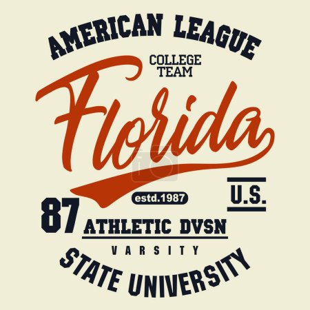 Téléchargez les illustrations : Florida Orlando Sport vêtements typographie emblème, t-shirt graphique timbre, tee-shirt imprimé, design de vêtements de sport - en licence libre de droit