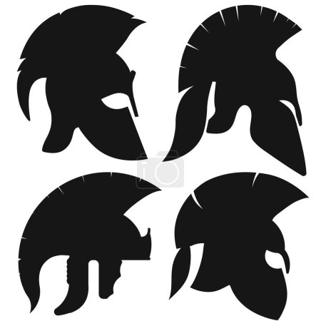 Illustration for Roman Legionary Helmet set, Warrior logo, Gladiator icon, heroic soldier vector - Royalty Free Image