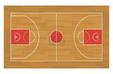 Illustration for Basketball court floor with markings lines. Sport arena Top view outline. Wood parquet texture background. Vector - Royalty Free Image