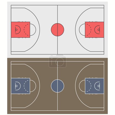 Illustration for Basketball court floor with markings lines. Sport arena Top view outline. Wood parquet texture background. Vector - Royalty Free Image