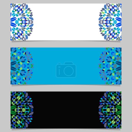 Téléchargez les illustrations : Set de bannières horizontales mandala gravier - dessins graphiques vectoriels abstraits colorés avec mandalas géométriques - en licence libre de droit