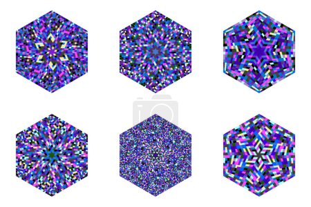 Téléchargez les illustrations : Ensemble de polygones hexagonaux en mosaïque abstraite - élément vecteur hexagonal géométrique - en licence libre de droit