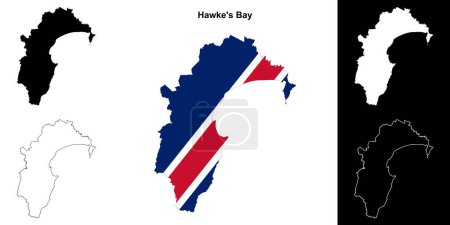 Ilustración de Hawkes Bay en blanco esquema mapa conjunto - Imagen libre de derechos