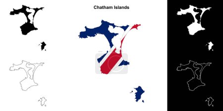 Chatham Islands en blanco esquema mapa conjunto