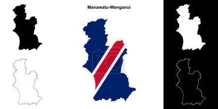 Illustration for Manawatu-Wanganui blank outline map set - Royalty Free Image