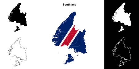 Ilustración de Southland contorno en blanco mapa conjunto - Imagen libre de derechos