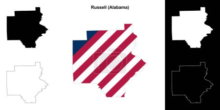 Russell county outline map set