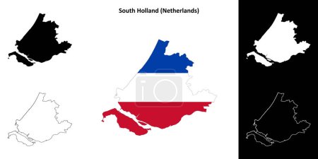 South Holland province outline map set