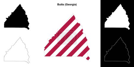 Ilustración de Butts County (Georgia) esquema conjunto de mapas - Imagen libre de derechos