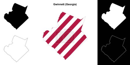 Ilustración de Conjunto de mapas del contorno del condado de Gwinnett (Georgia) - Imagen libre de derechos