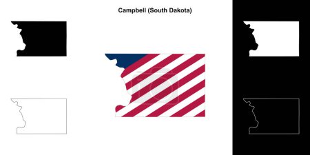 Ilustración de Conjunto de mapas de contorno del Condado de Campbell (Dakota del Sur) - Imagen libre de derechos