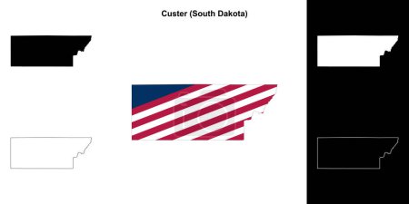 Ilustración de Conjunto de mapas de contorno del Condado de Custer (Dakota del Sur) - Imagen libre de derechos