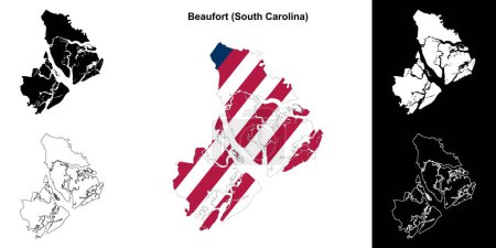Ilustración de Conjunto de mapas del Condado de Beaufort (Carolina del Sur) - Imagen libre de derechos