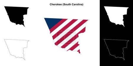 Ilustración de Condado de Cherokee (Carolina del Sur) esquema mapa conjunto - Imagen libre de derechos