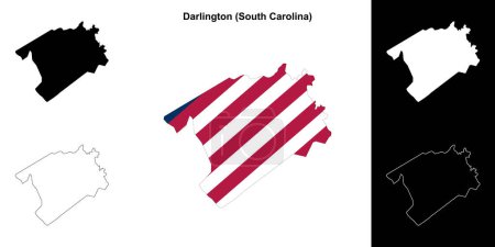 Ilustración de Condado de Darlington (Carolina del Sur) esquema mapa conjunto - Imagen libre de derechos