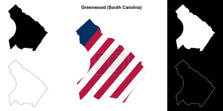 Ilustración de Conjunto de mapas de esquema del Condado de Greenwood (Carolina del Sur) - Imagen libre de derechos