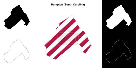 Ilustración de Condado de Hampton (Carolina del Sur) esquema mapa conjunto - Imagen libre de derechos
