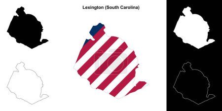 Ilustración de Conjunto de mapas del contorno del condado de Lexington (Carolina del Sur) - Imagen libre de derechos