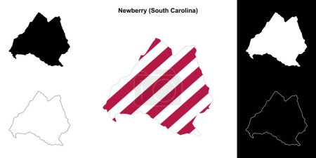 Ilustración de Conjunto de mapas del contorno del Condado de Newberry (Carolina del Sur) - Imagen libre de derechos