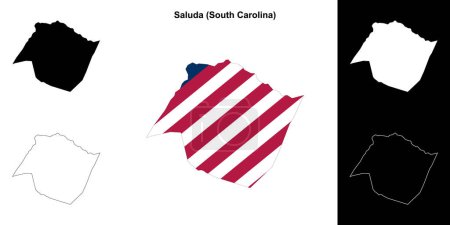 Ilustración de Conjunto de mapas del contorno del Condado de Saluda (Carolina del Sur) - Imagen libre de derechos