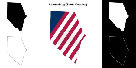 Ilustración de Condado de Spartanburg (Carolina del Sur) esquema mapa conjunto - Imagen libre de derechos