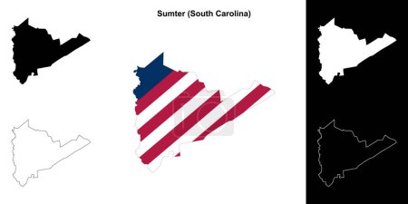 Ilustración de Conjunto de mapas del contorno del Condado de Sumter (Carolina del Sur) - Imagen libre de derechos