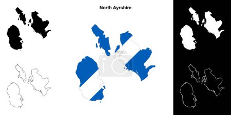 North Ayrshire blank outline map set