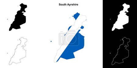 Sur Ayrshire en blanco esquema mapa conjunto