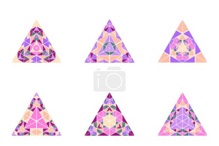 Isolated ornate mosaic triangle symbol template set - polygonal ornamental vector graphics from triangles