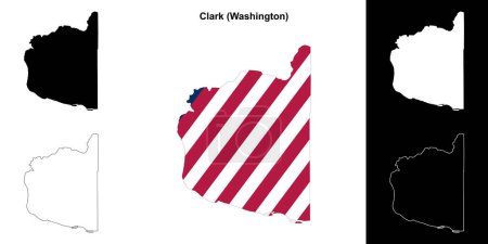 Ilustración de Conjunto de mapas de esquema del Condado de Clark (Washington) - Imagen libre de derechos