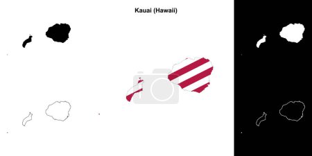 Illustration for Kauai County (Hawaii) outline map set - Royalty Free Image