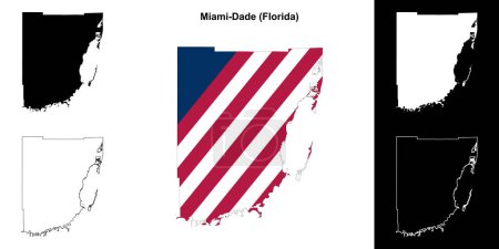 Ilustración de Conjunto de mapas del contorno del Condado de Miami-Dade (Florida) - Imagen libre de derechos